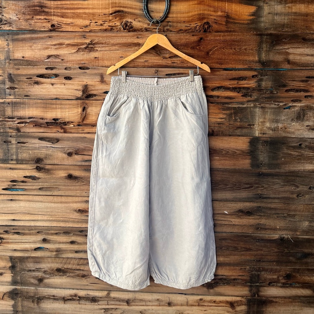 NOMAD THE LABEL | Sadhu French Linen Flax Elastic Waist Wide Leg Pants L